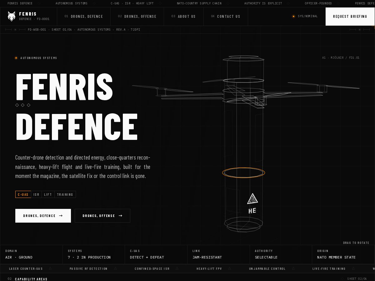Landing-page snapshot of fenrisdefence.com
