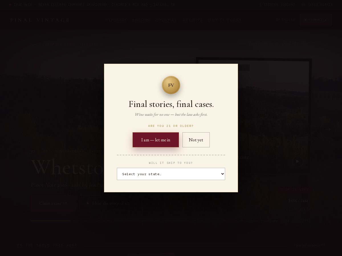 Landing-page snapshot of final-vintage.com