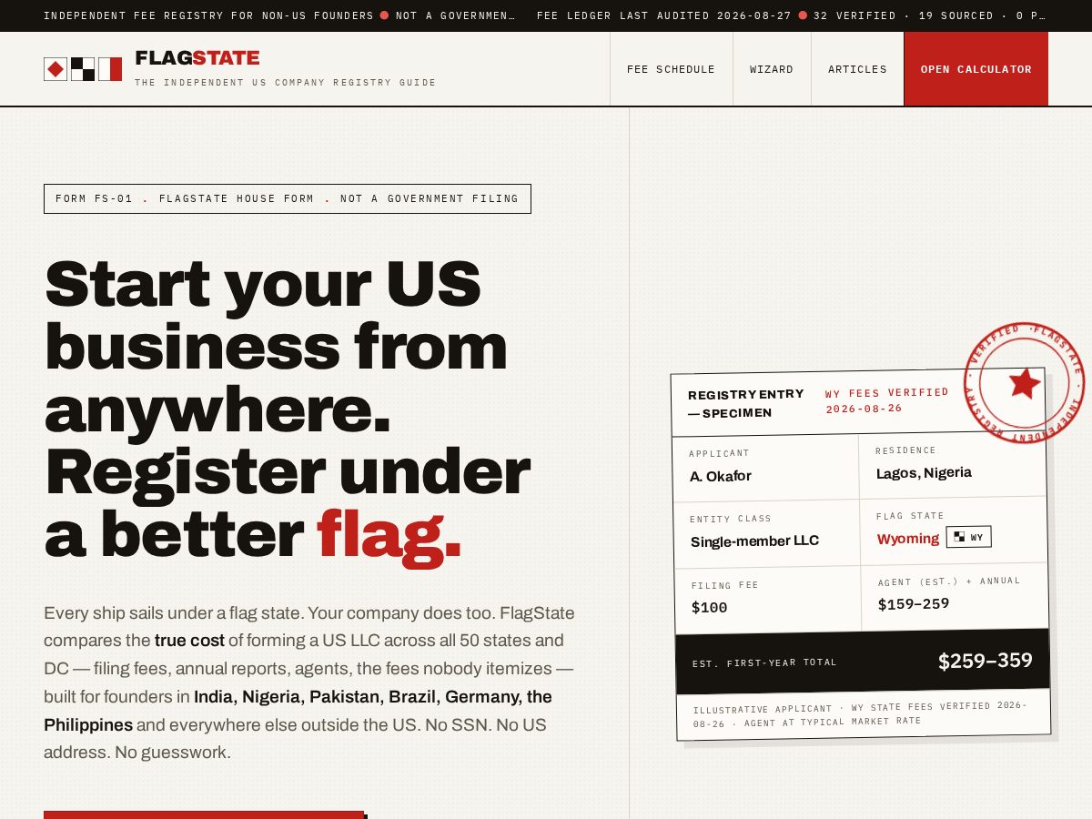 Landing-page snapshot of flagstatehq.com