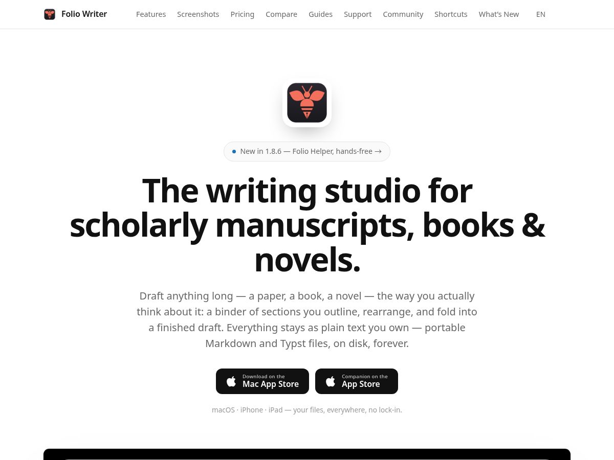 Landing-page snapshot of foliowriter.app