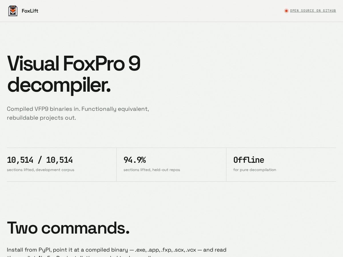 Landing-page snapshot of foxlift.dev