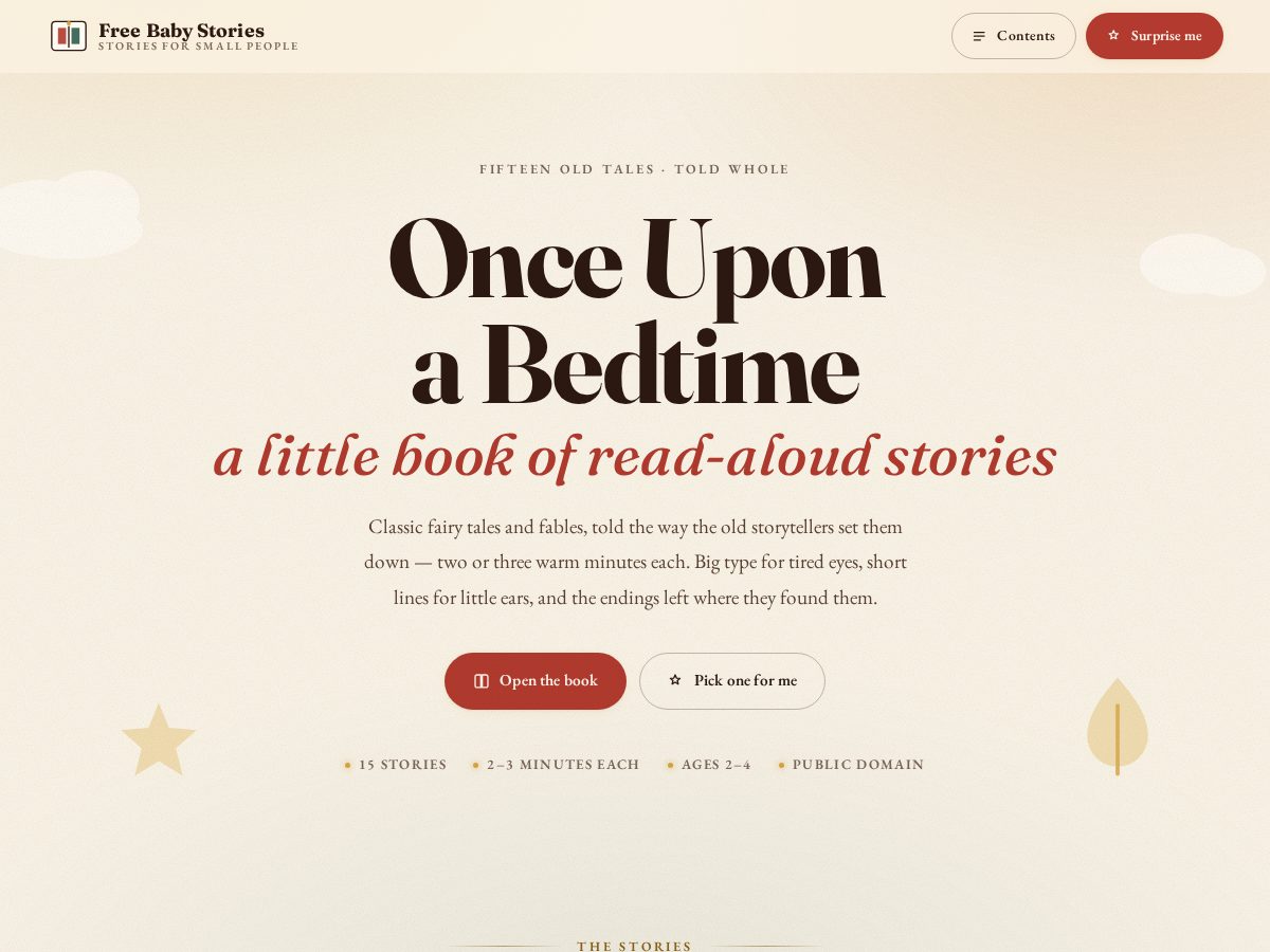 Landing-page snapshot of freebabystories.com