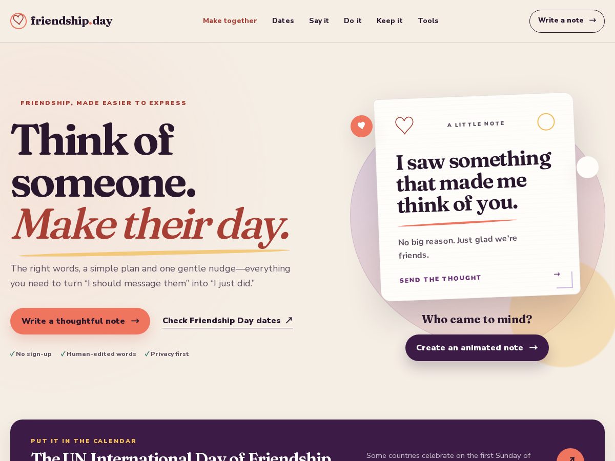Landing-page snapshot of friendship.day