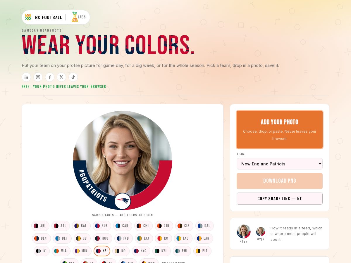 Landing-page snapshot of gamedayheadshots.com