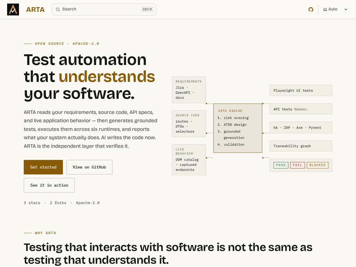 Landing-page snapshot of getarta.dev