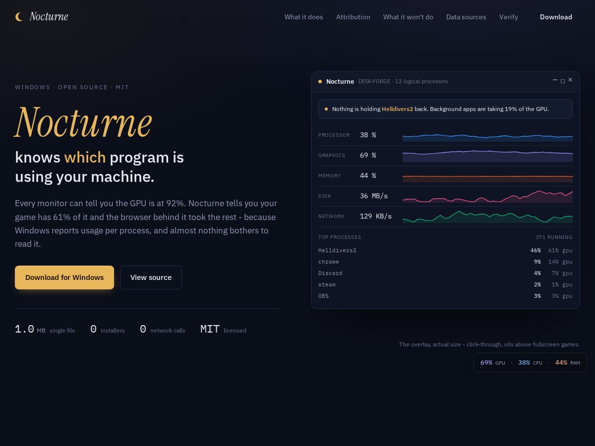 Landing-page snapshot of getnocturne.site