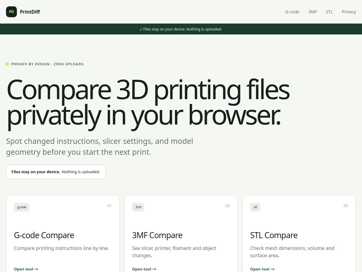 Landing-page snapshot of getprintdiff.com