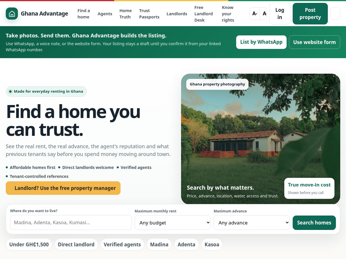 Landing-page snapshot of ghanaadvantage.org