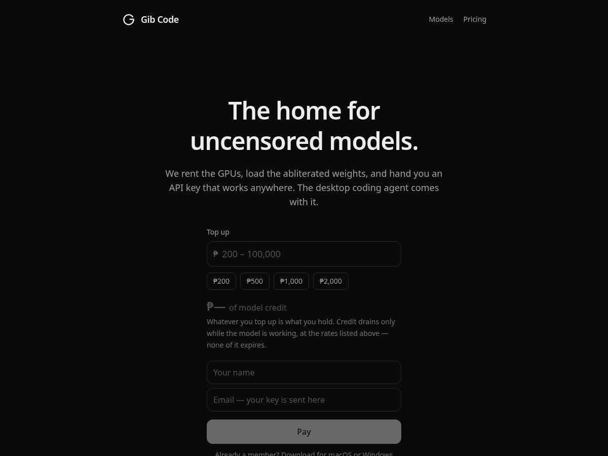 Landing-page snapshot of gibcode.dev