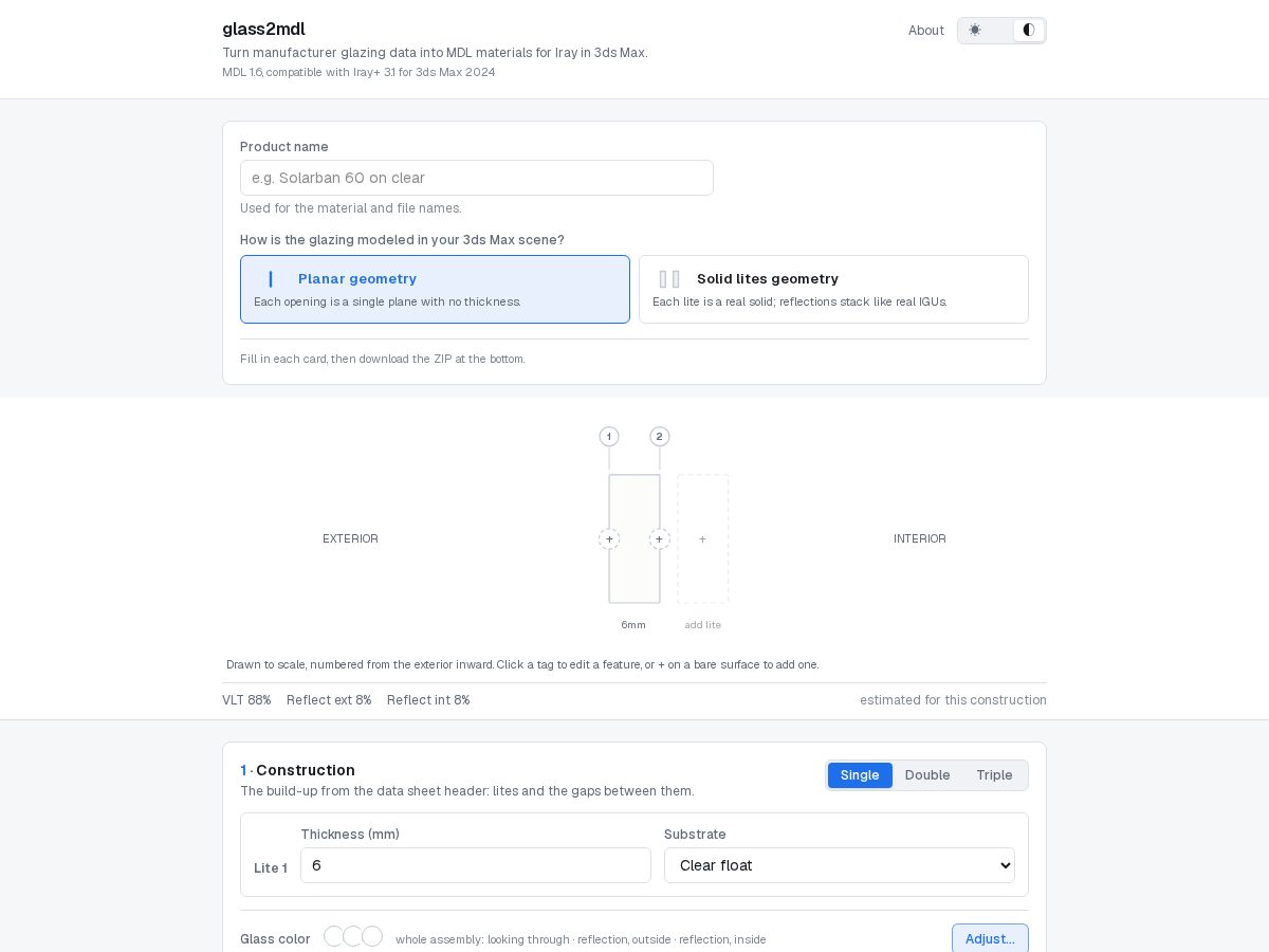 Landing-page snapshot of glass2mdl.com