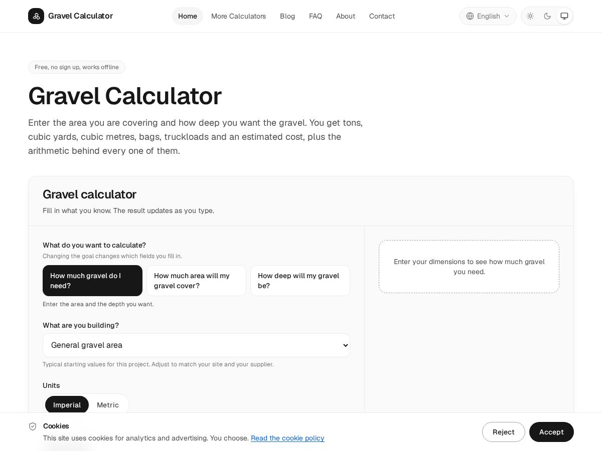 Landing-page snapshot of gravelcalculator.xyz