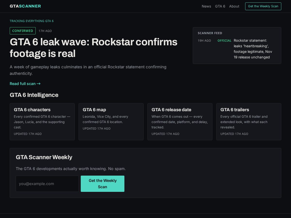 Landing-page snapshot of gtascanner.com