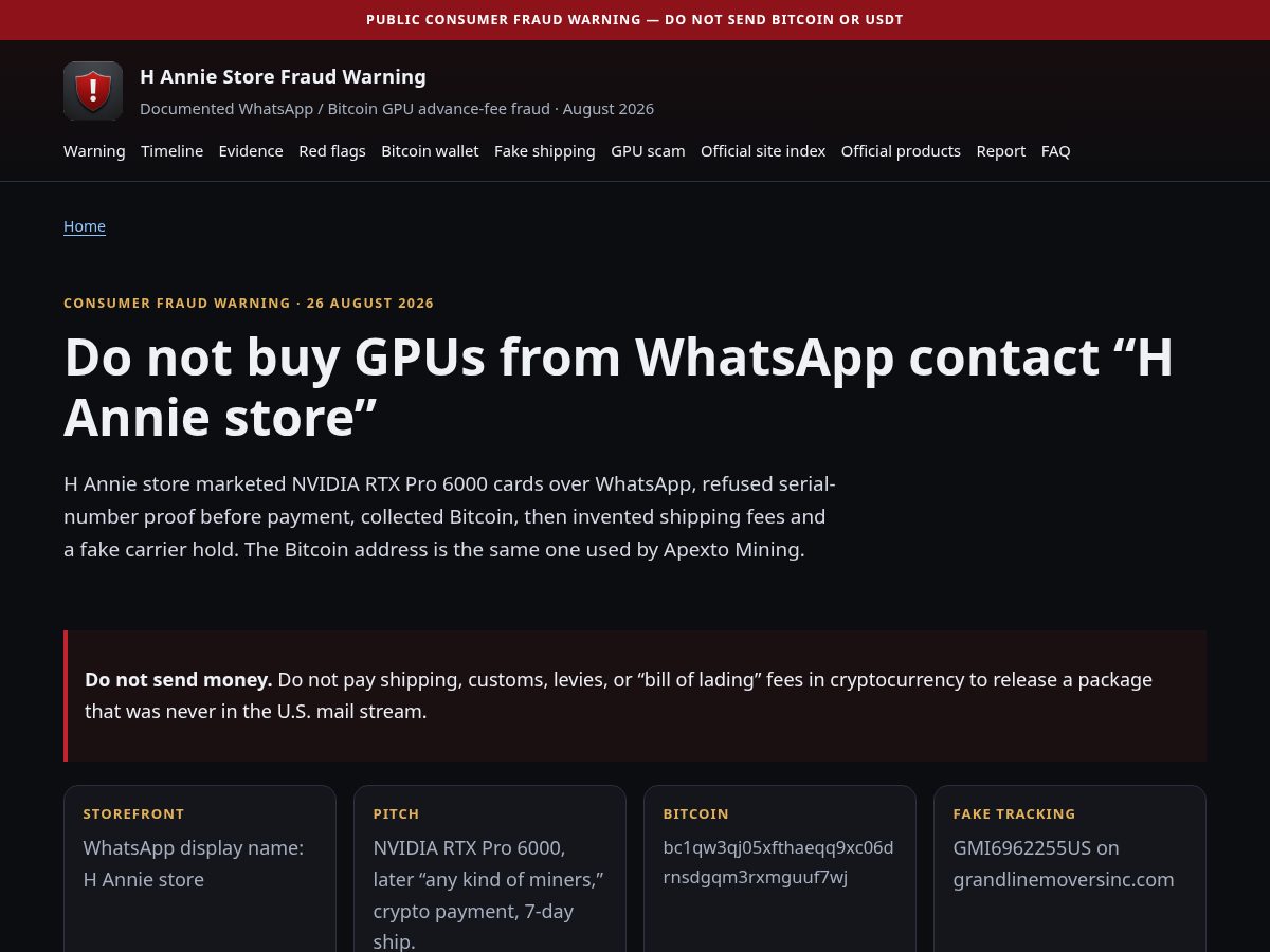 Landing-page snapshot of h-annie-store-fraud.info