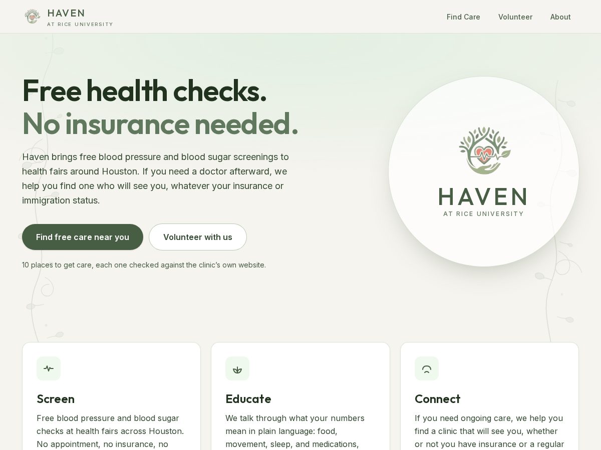 Landing-page snapshot of haventx.org