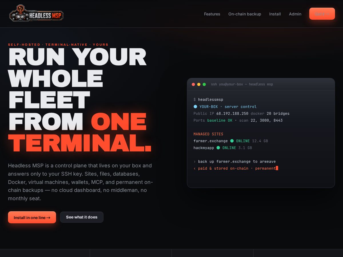 Landing-page snapshot of headlessmsp.com