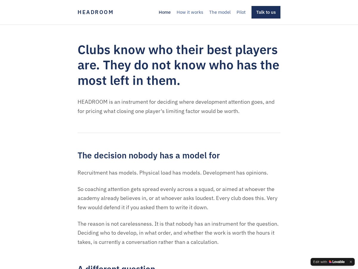 Landing-page snapshot of headroomsport.com