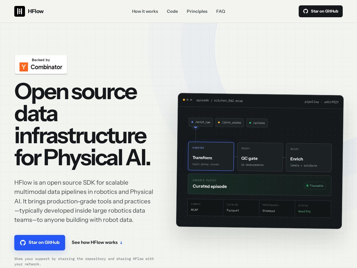 Landing-page snapshot of hflow.dev