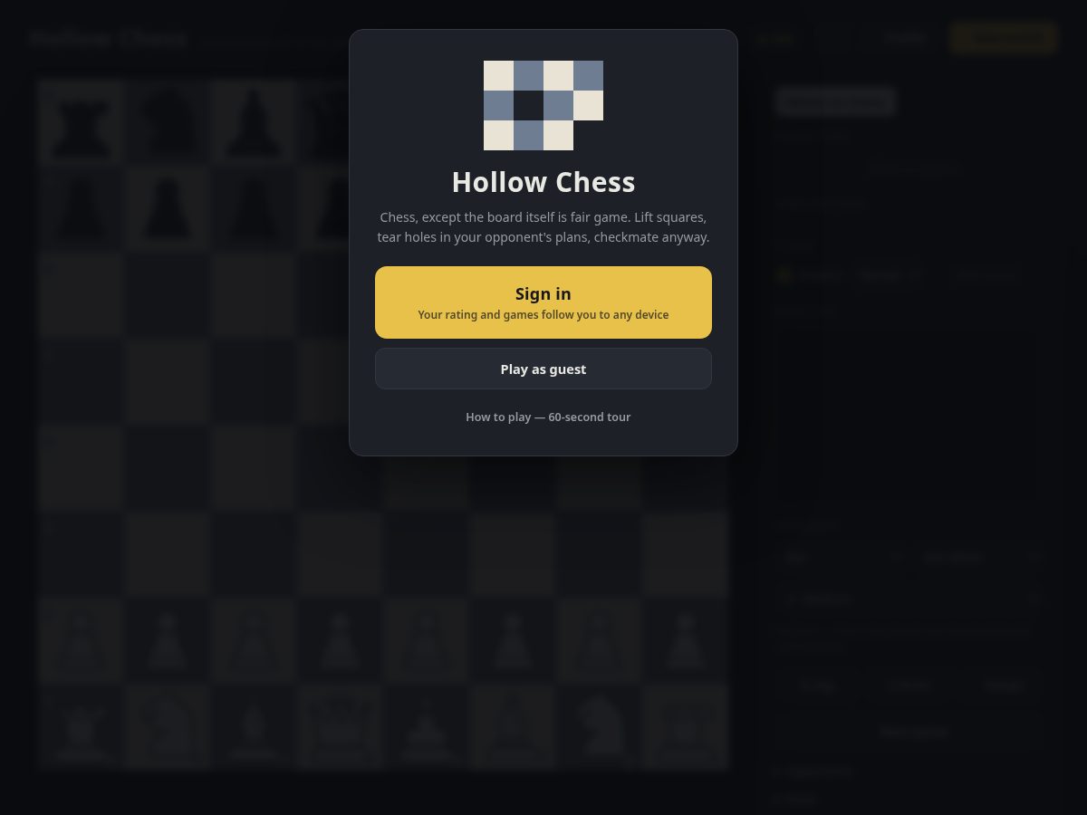 Landing-page snapshot of hollowchess.com