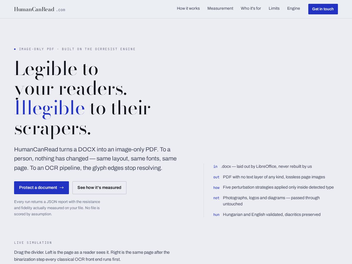Landing-page snapshot of humancanread.com