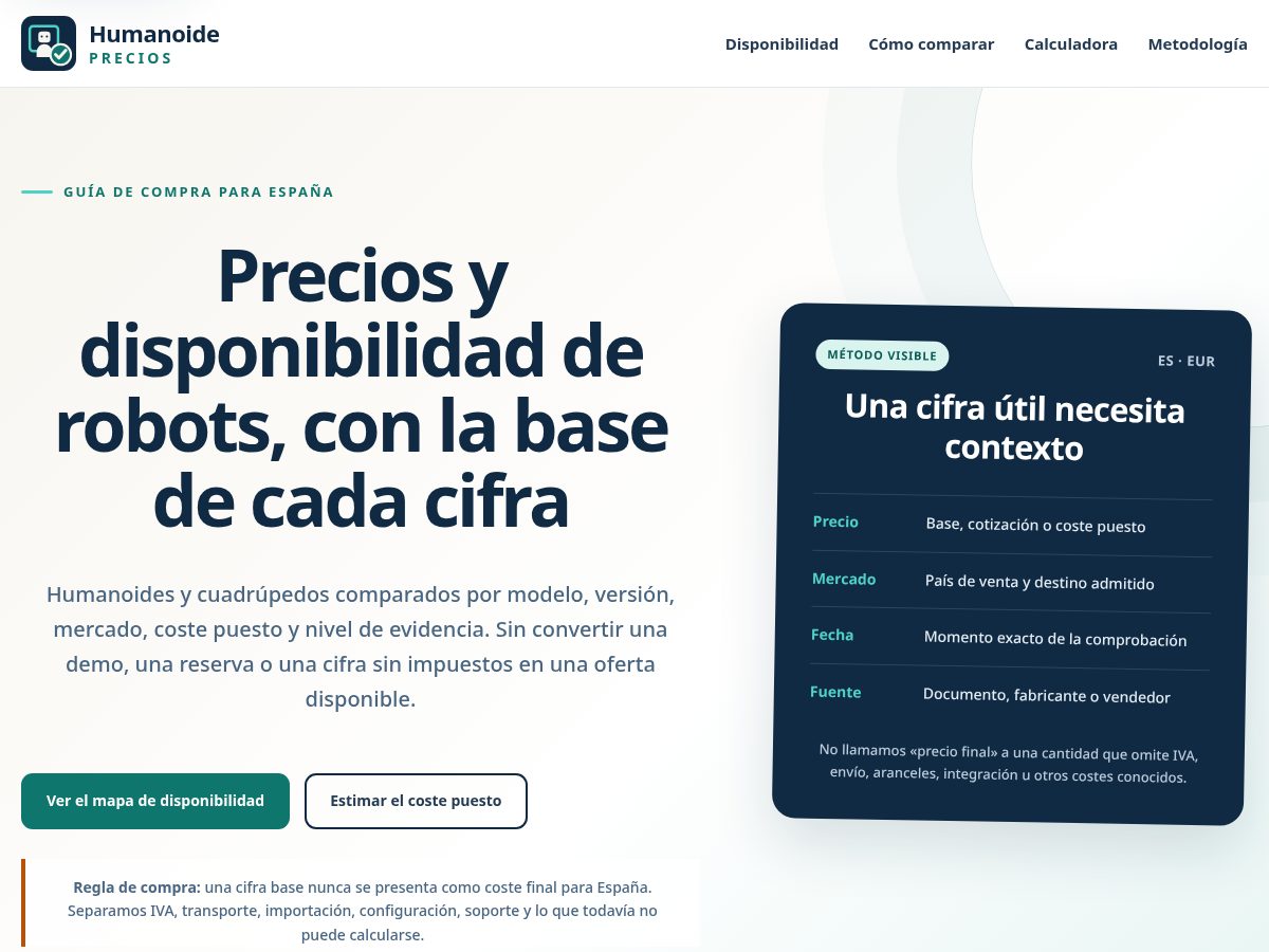 Landing-page snapshot of humanoideprecios.com