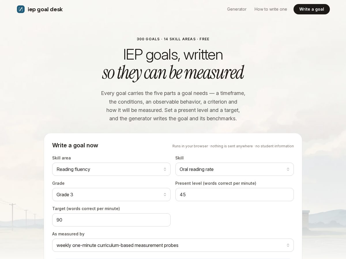 Landing-page snapshot of iepgoaldesk.com