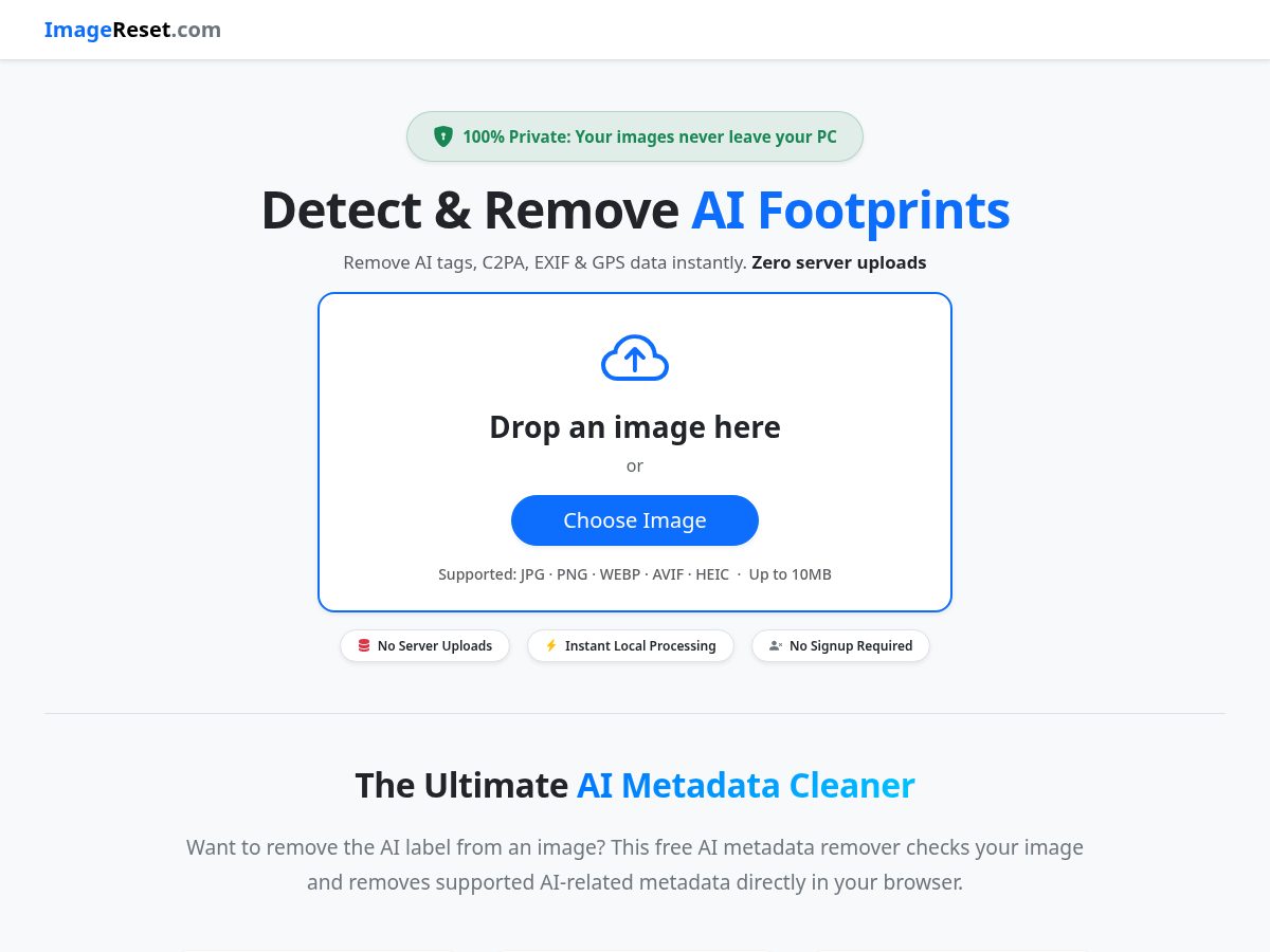 Landing-page snapshot of imagereset.com