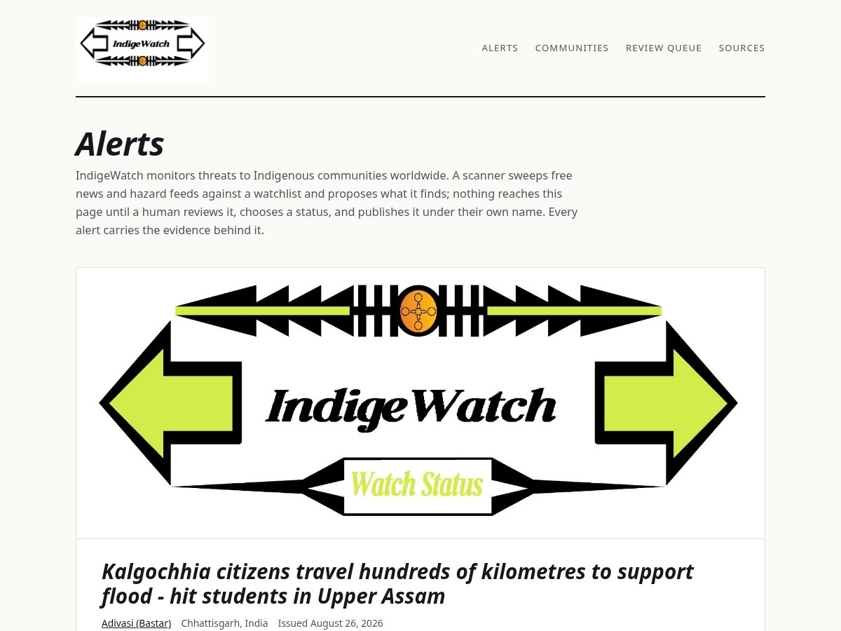 Landing-page snapshot of indigewatch.net