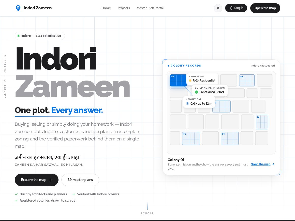 Landing-page snapshot of indorizameen.com