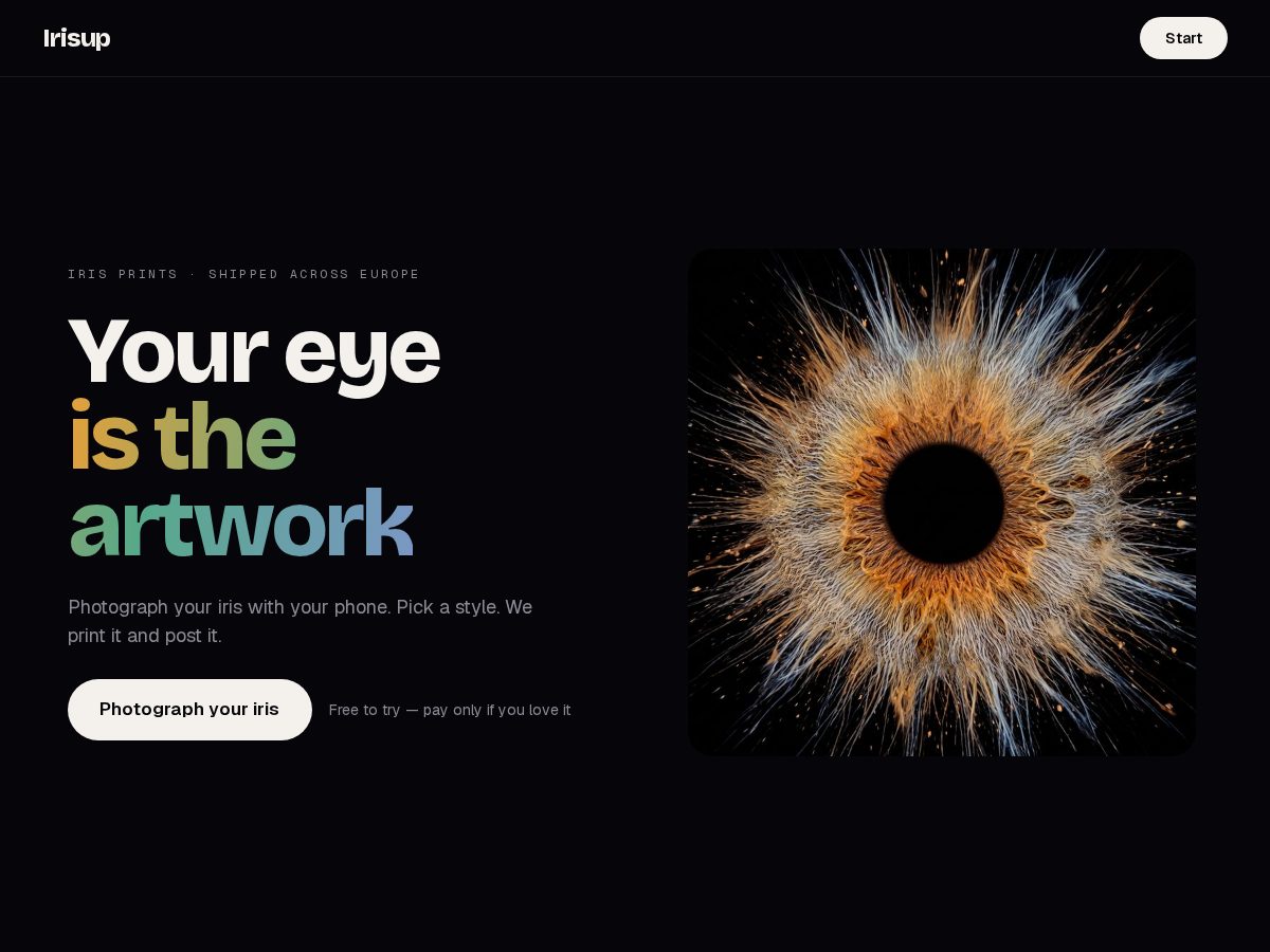 Landing-page snapshot of irisup.com