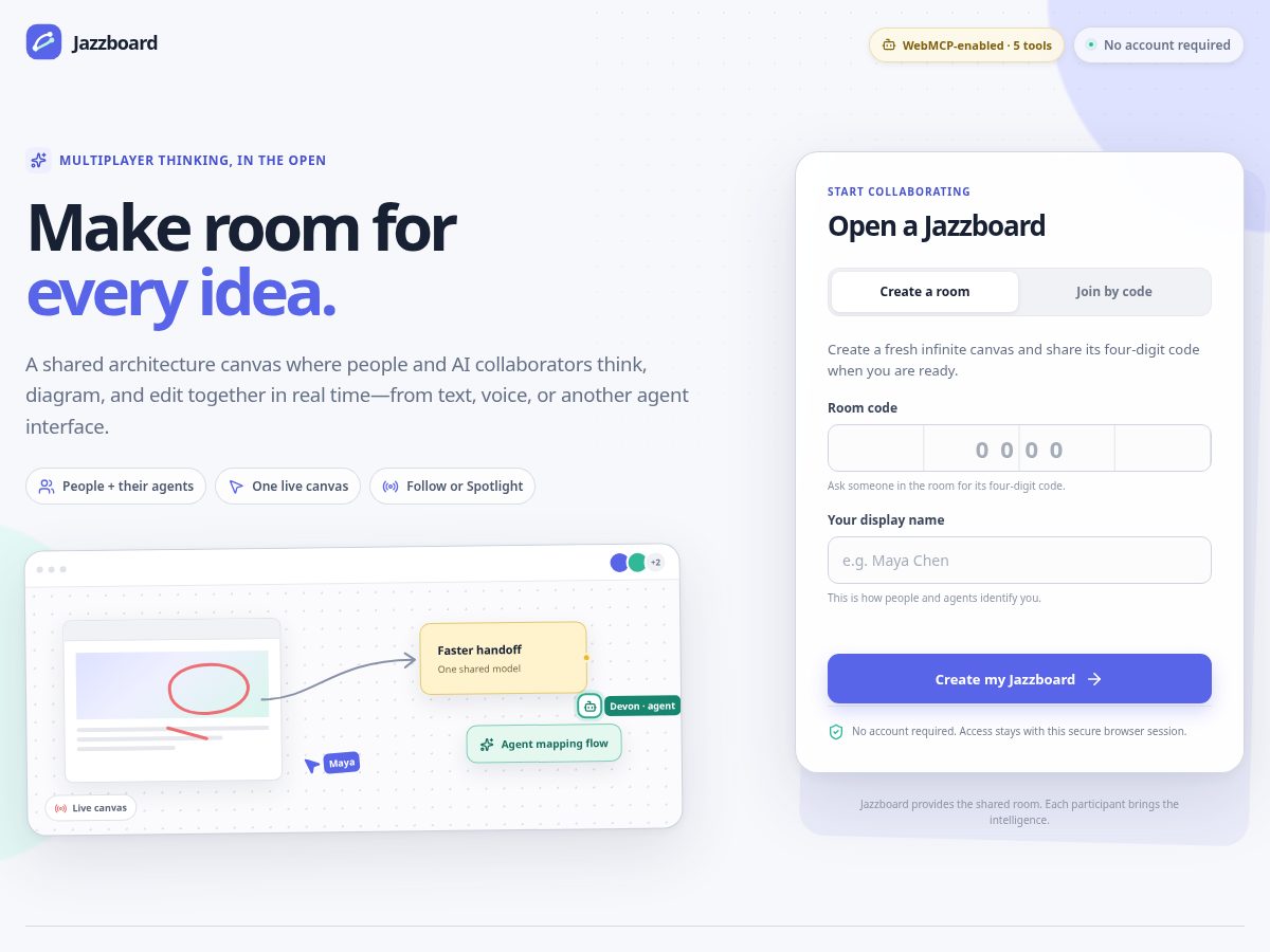 Landing-page snapshot of jazzboard.xyz