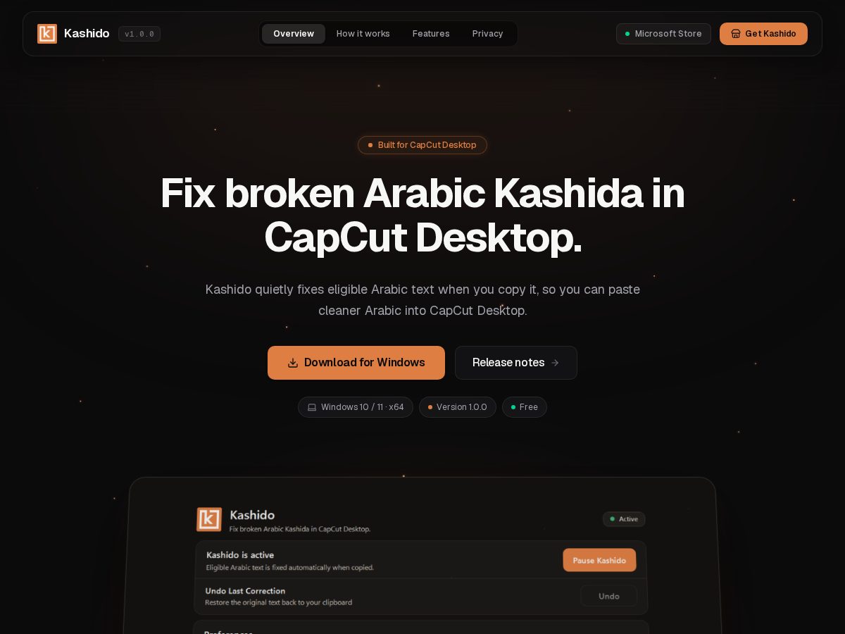 Landing-page snapshot of kashido.app
