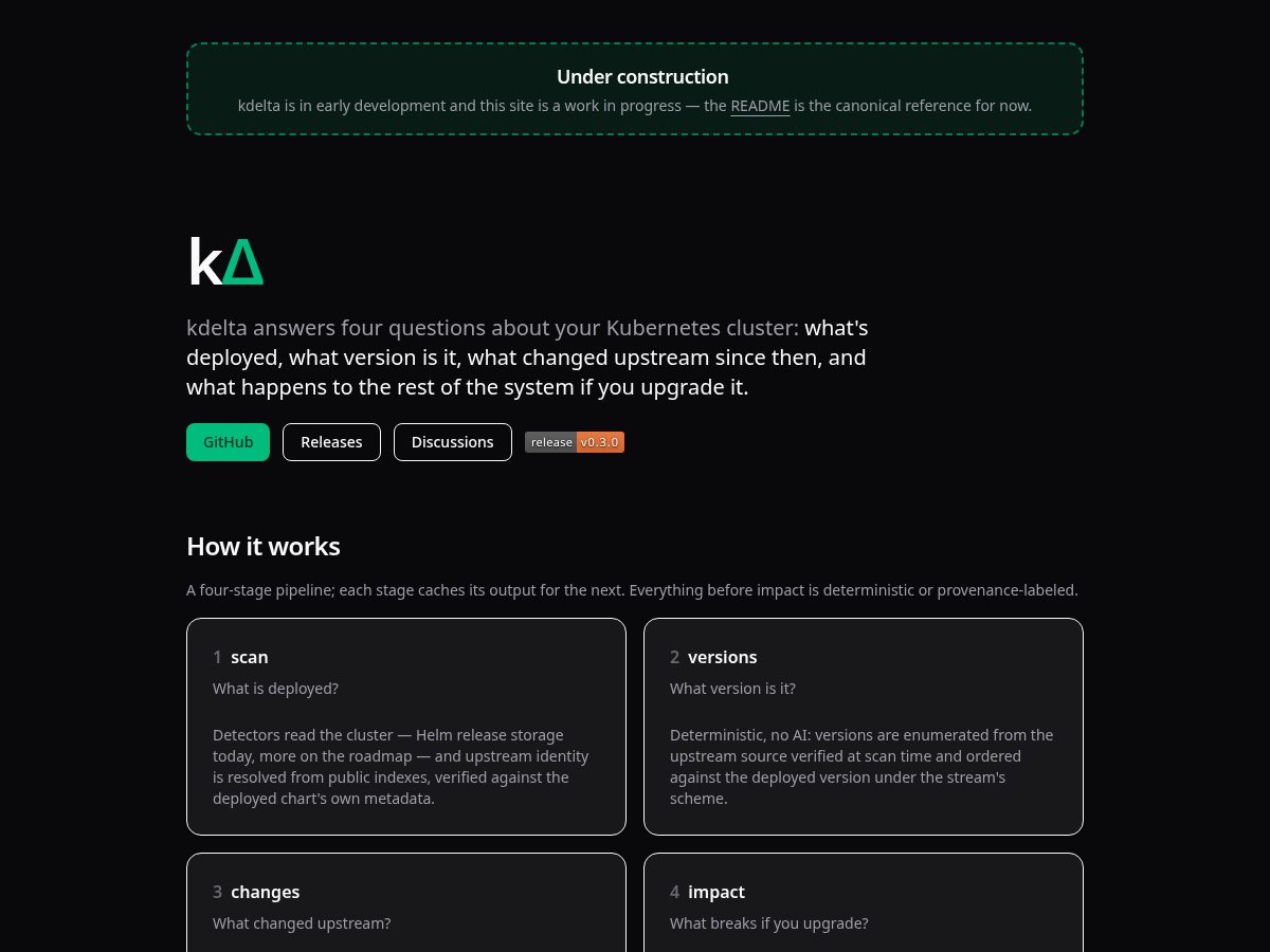 Landing-page snapshot of kdelta.dev