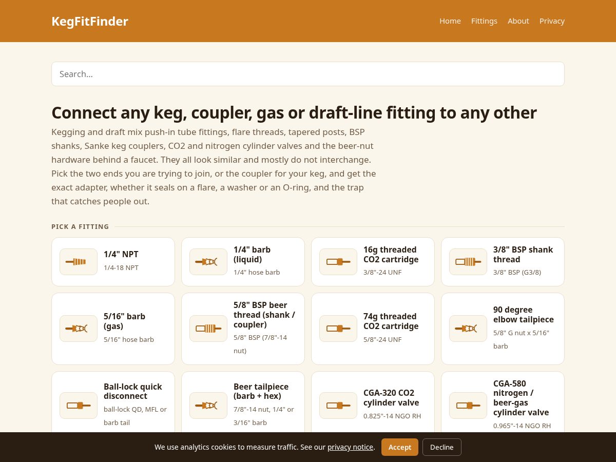 Landing-page snapshot of kegfitfinder.com