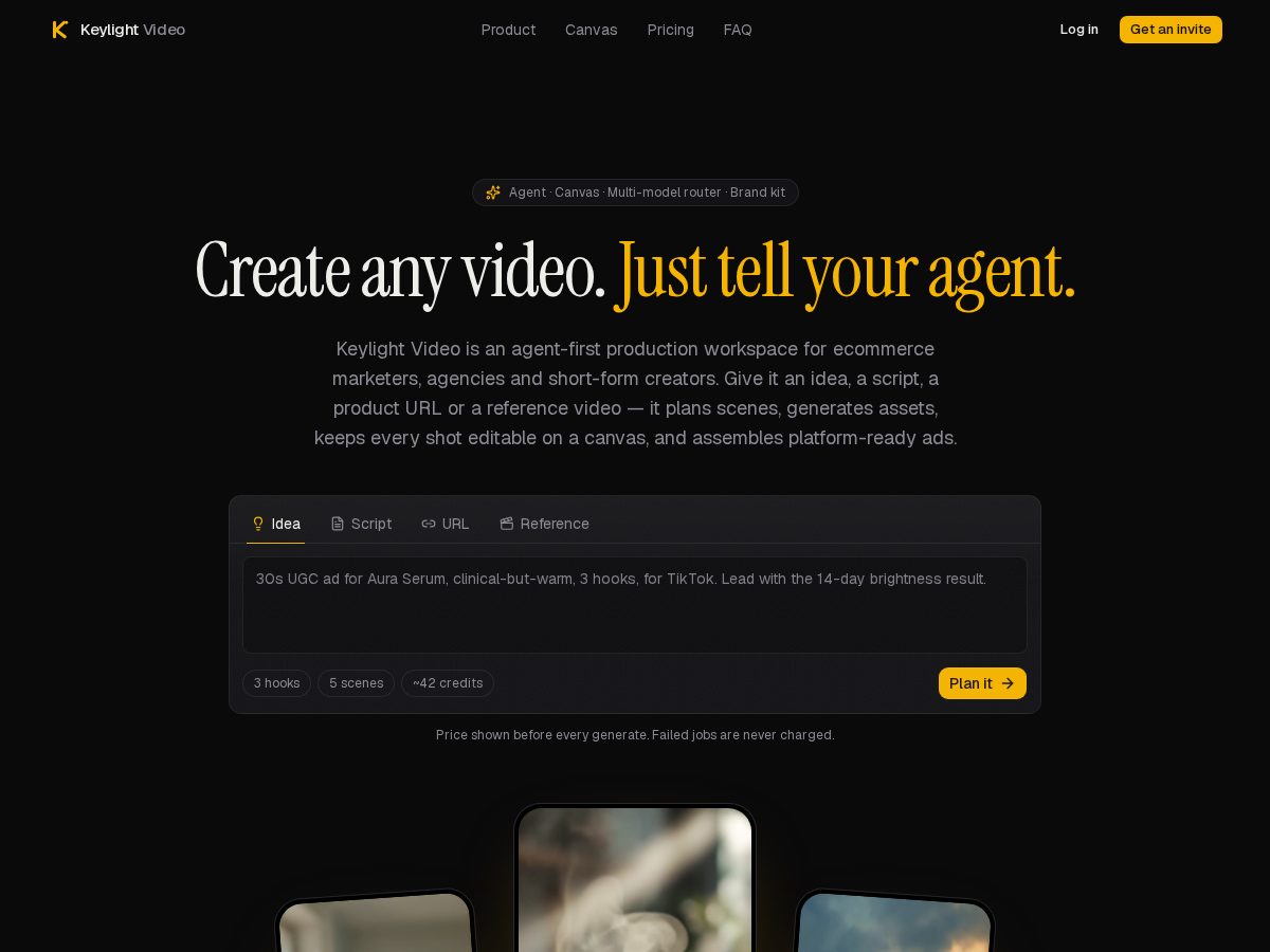 Landing-page snapshot of keylight.video