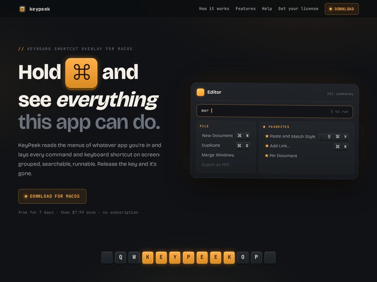 Landing-page snapshot of keypeek.app