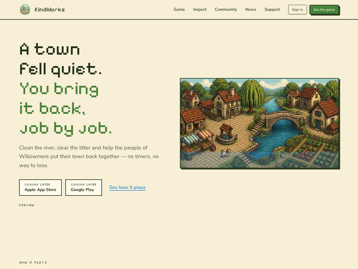 Landing-page snapshot of kindworks.games