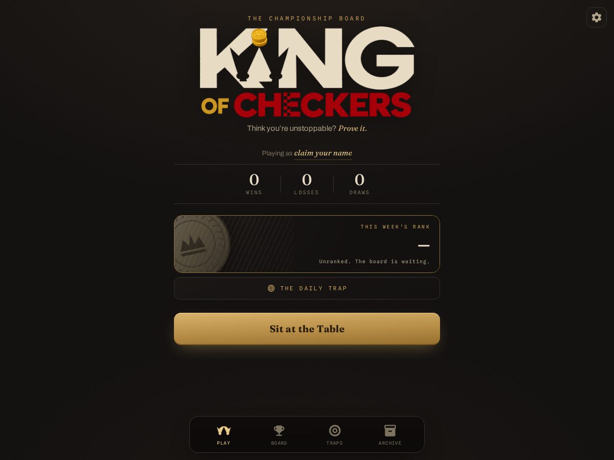 Landing-page snapshot of kingofcheckers.com