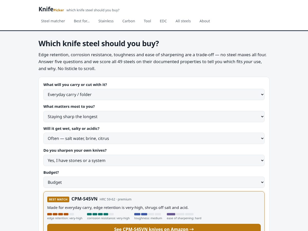 Landing-page snapshot of knifepicker.com