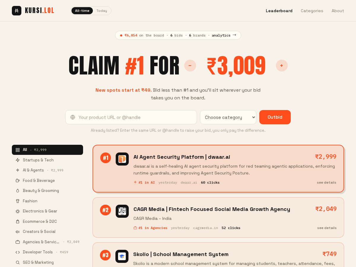 Landing-page snapshot of kursi.lol