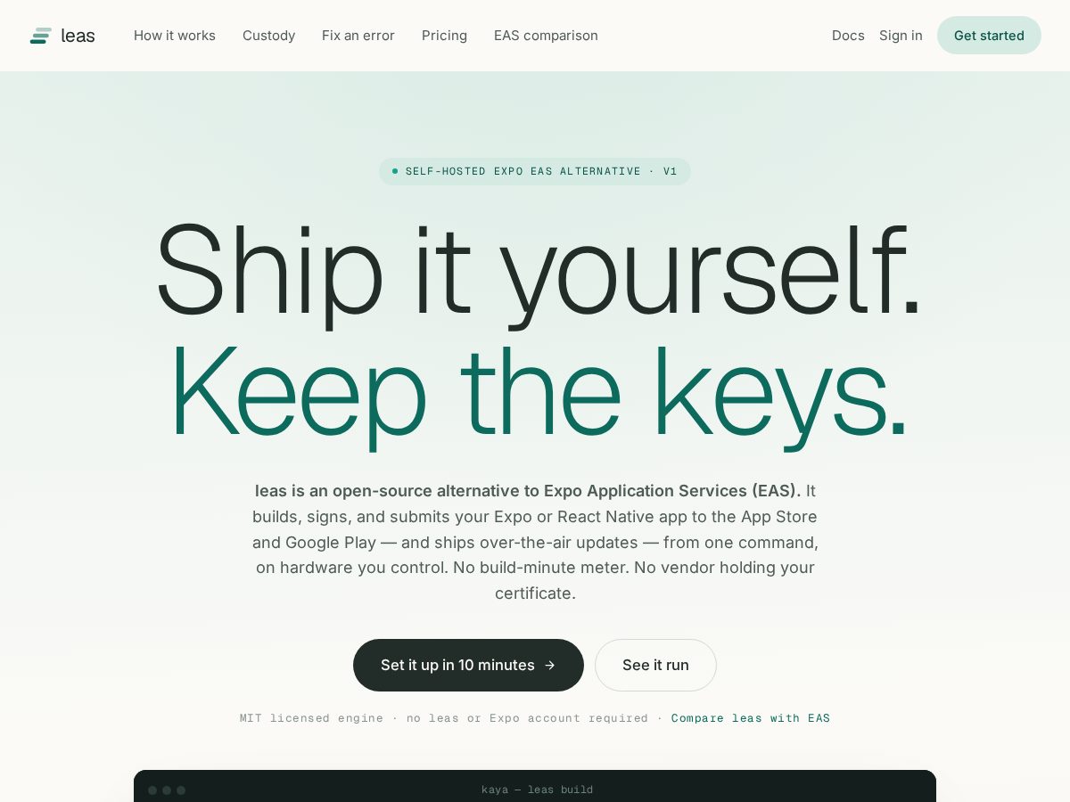 Landing-page snapshot of leas.dev