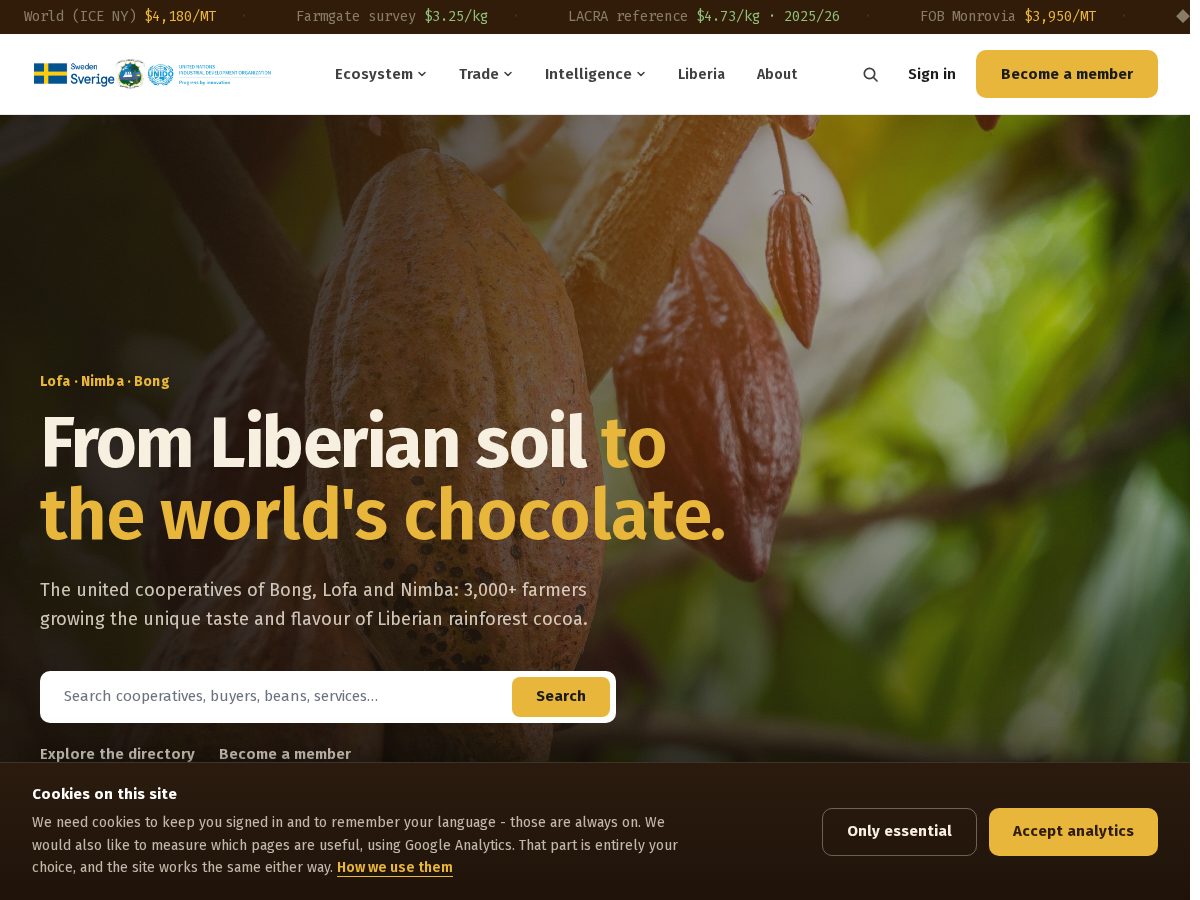 Landing-page snapshot of liberiacocoacluster.com