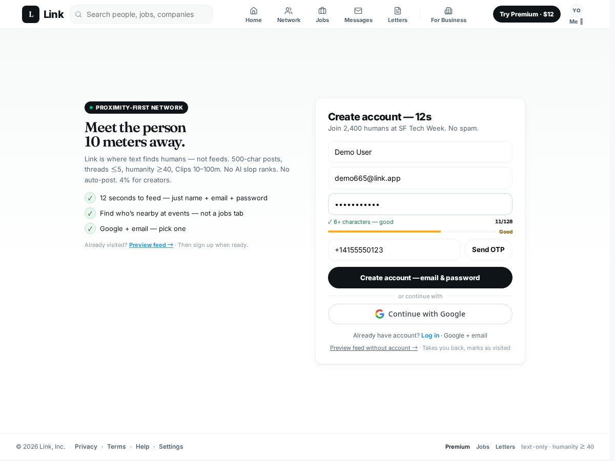 Landing-page snapshot of linkirl.app