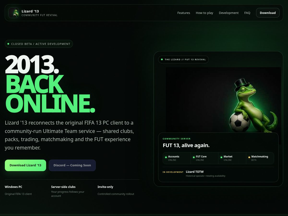 Landing-page snapshot of lizard13.com