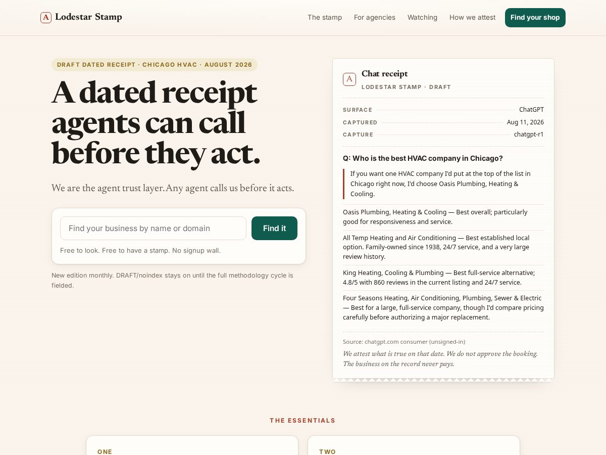 Landing-page snapshot of lodestarstamp.com