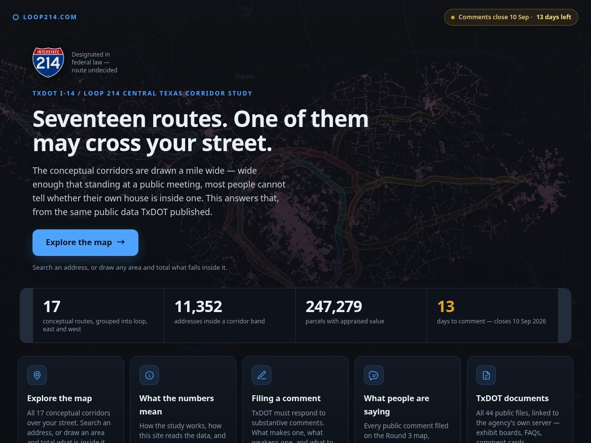 Landing-page snapshot of loop214.com