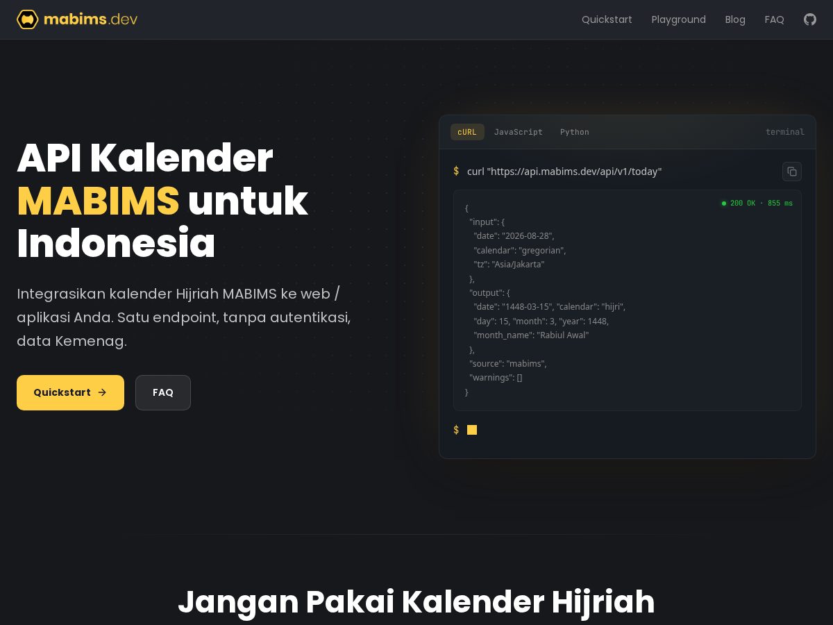 Landing-page snapshot of mabims.dev