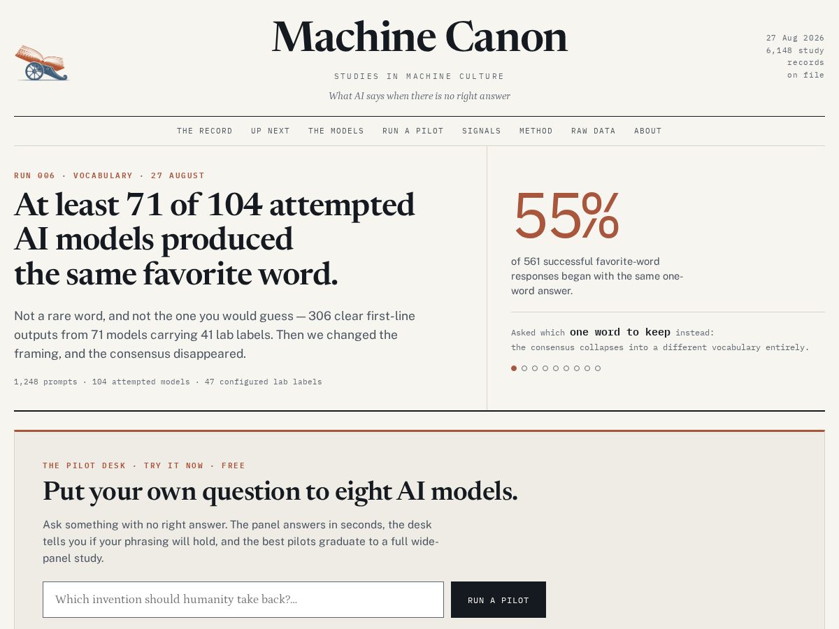 Landing-page snapshot of machinecanon.com