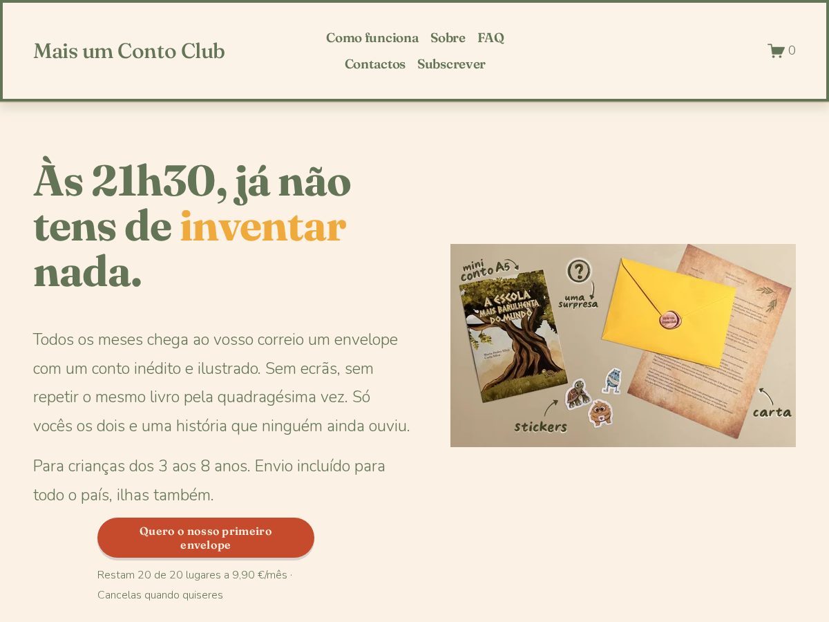 Landing-page snapshot of maisumcontoclub.com