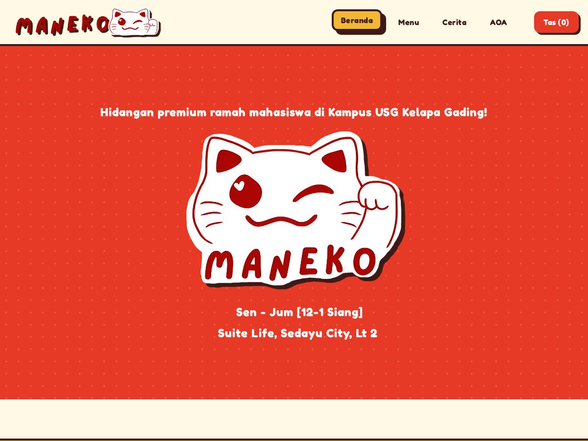 Landing-page snapshot of maneko.store
