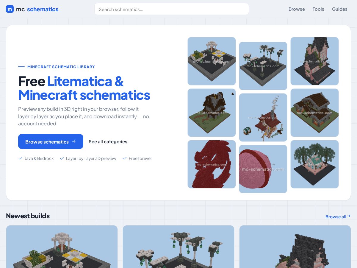 Landing-page snapshot of mc-schematics.com